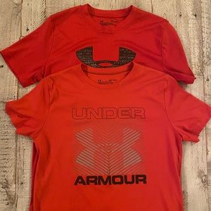 2 boys red medium under armour T-shirts